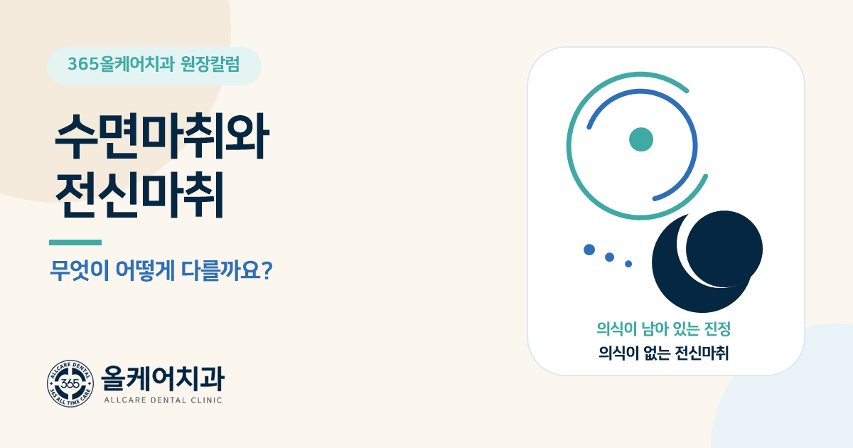 치과 수면마취와 전신마취의 차이를 정리한 올케어치과 원장 칼럼 대표 이미지